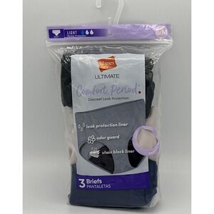 Hanes Comfort Period Light Brief Panty 3pk 6/M NEW Black Blue Beige 40FDL3
